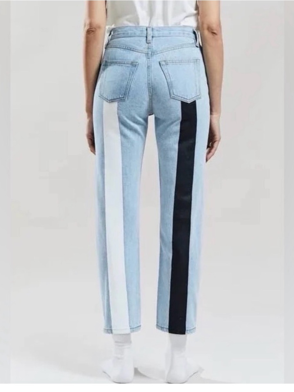 Still Here Light Blue Women’s Jeans with White and Black Side Stripes
